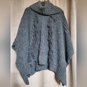 Look by M Charcoal Grey Cowl neck Cape knitted Poncho Sweater wool blendO/S